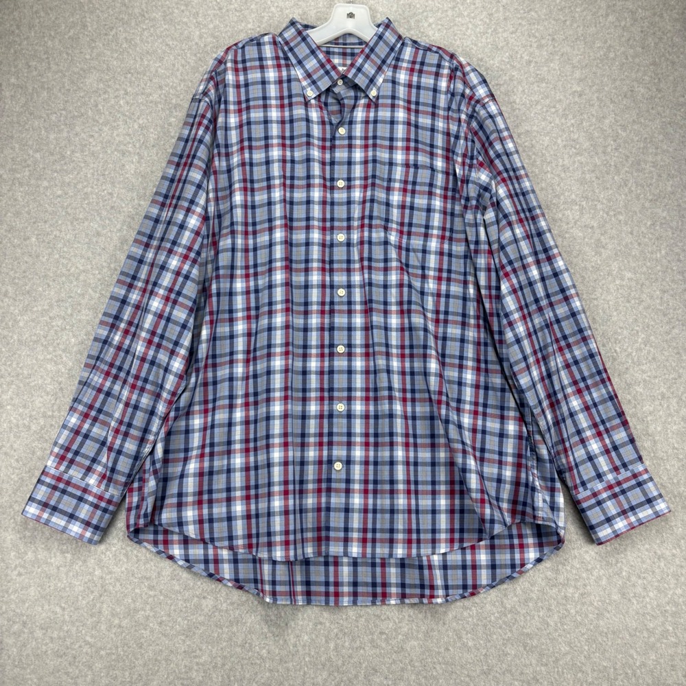 Peter Millar Button Down Shirt Mens XXL Blue Red Plaid Long Sleeve Preppy Shirt